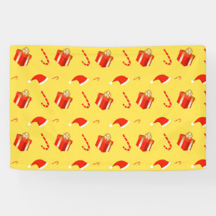 Christmas gift box Santa hat candy cane Banner