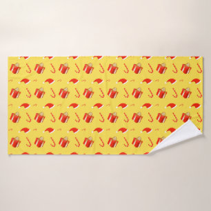 Christmas gift box Santa hat candy cane Bath Towel