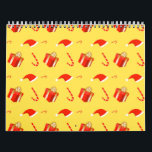 Christmas gift box Santa hat candy cane Calendar<br><div class="desc">New Year and Christmas seamless pattern with gift box and Santa’s hat</div>