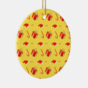 Christmas gift box Santa hat candy cane Ceramic Ornament