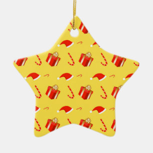 Christmas gift box Santa hat candy cane Ceramic Ornament