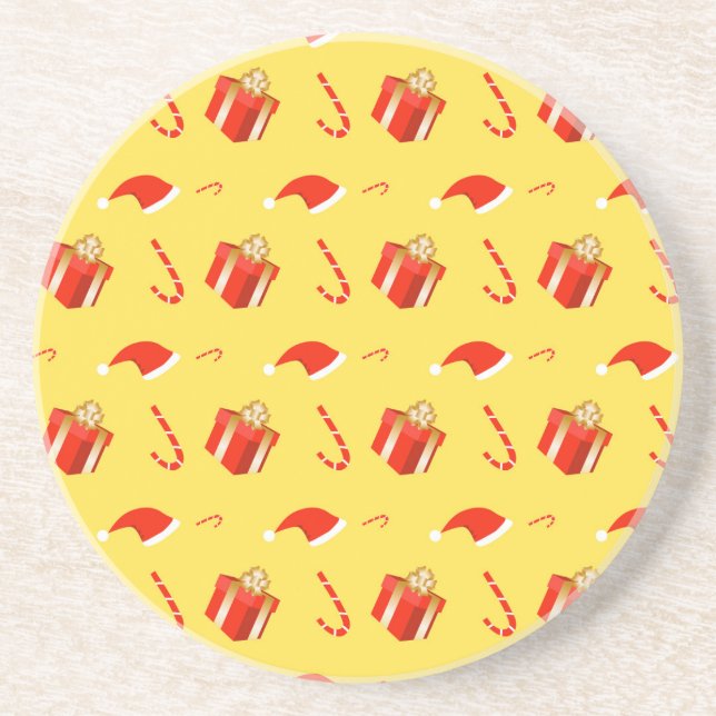Christmas gift box Santa hat candy cane Coaster (Front)