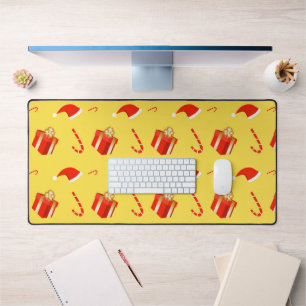Christmas gift box Santa hat candy cane Desk Mat