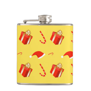 Christmas gift box Santa hat candy cane Hip Flask