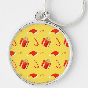 Christmas gift box Santa hat candy cane Keychain