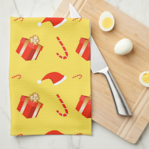 Christmas gift box Santa hat candy cane Kitchen Towel