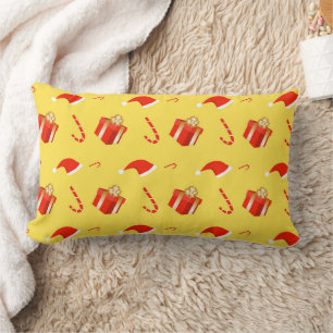 Christmas gift box Santa hat candy cane Lumbar Pillow