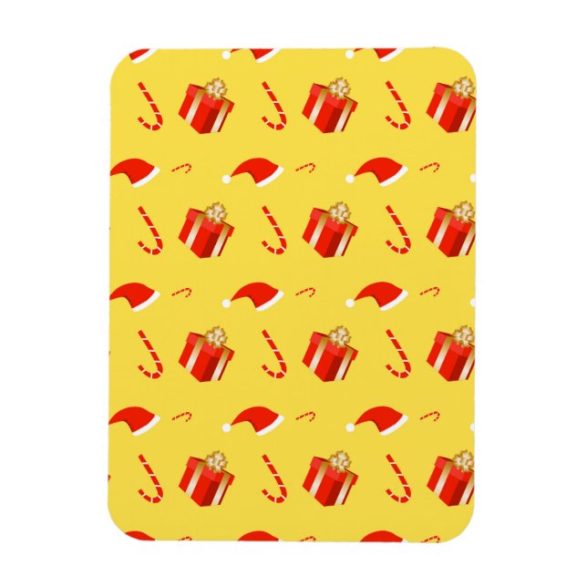 Christmas gift box Santa hat candy cane Magnet (Vertical)