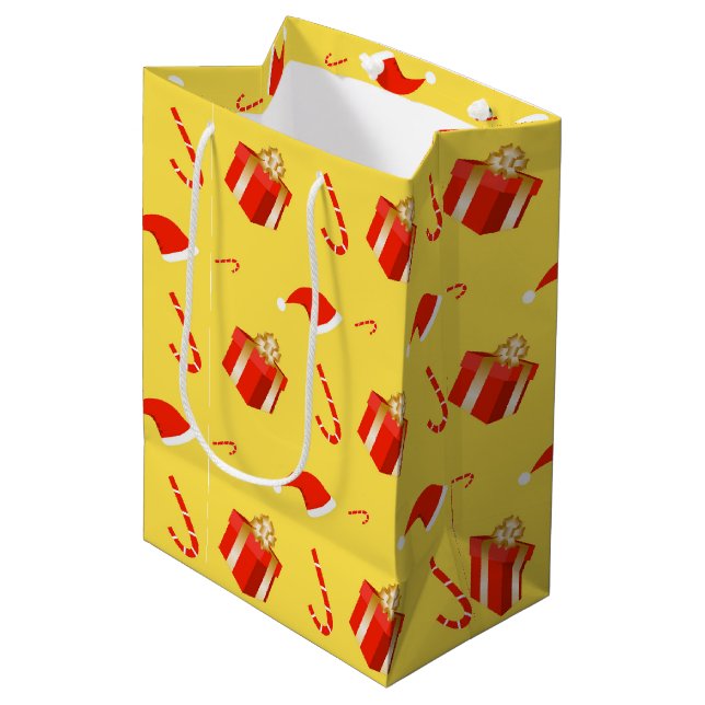 Christmas gift box Santa hat candy cane Medium Gift Bag (Front Angled)