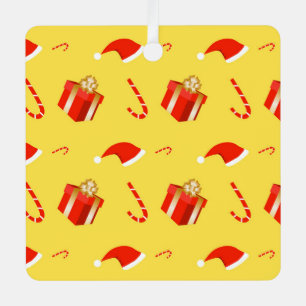 Christmas gift box Santa hat candy cane Metal Ornament