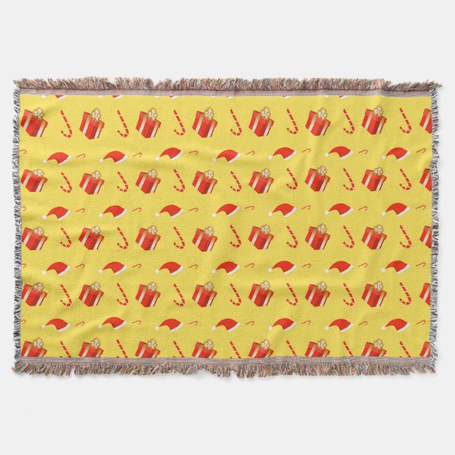Christmas gift box Santa hat candy cane Throw Blanket (Front)