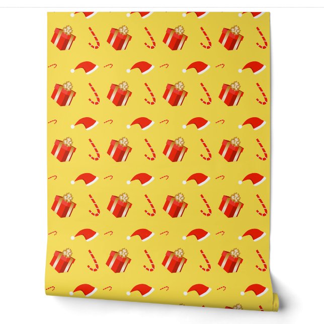 Christmas gift box Santa hat candy cane Wallpaper (Unrolling)