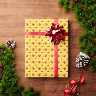 Christmas gift box Santa hat candy cane Wrapping Paper