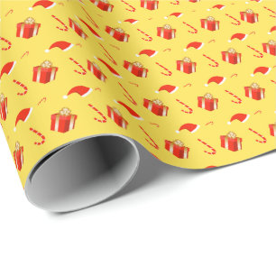 Christmas gift box Santa hat candy cane Wrapping Paper