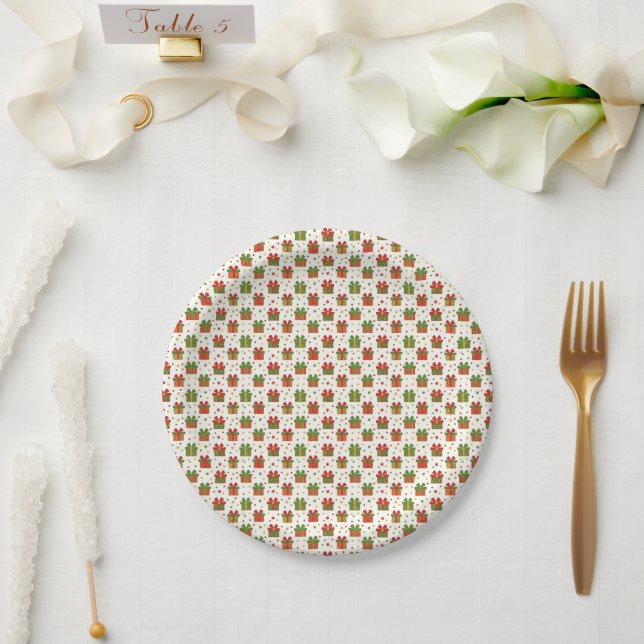 Christmas Gift Boxes and Bows Seamless Pattern Paper Plate (Wedding)