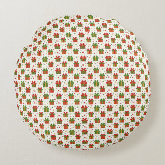 Christmas Gift Boxes and Bows Seamless Pattern Round Pillow