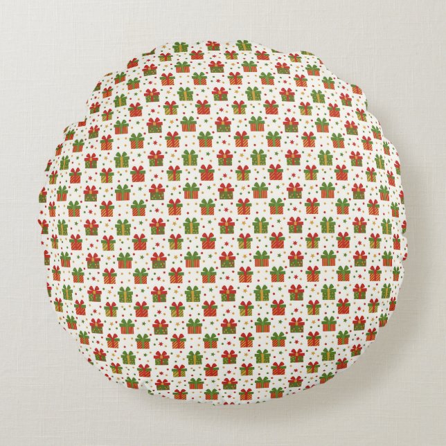 Christmas Gift Boxes and Bows Seamless Pattern Round Pillow (Front)