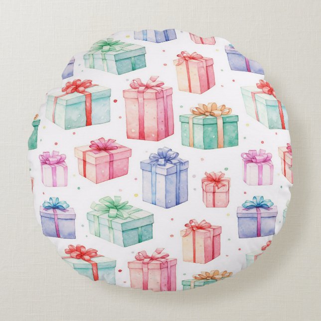 Christmas Gift Boxes Pattern. Gift Boxes Pattern Round Pillow (Front)