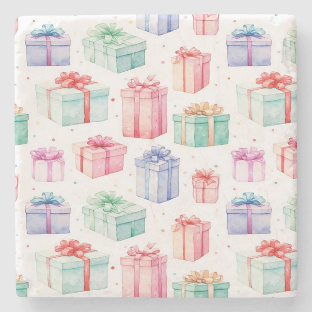 Christmas Gift Boxes Pattern. Gift Boxes Pattern Stone Coaster (Front)