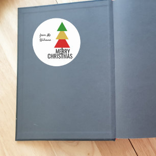 CHRISTMAS GIFT BRIGHT SIMPLE XMAS TREE BOOKPLATE CLASSIC ROUND STICKER