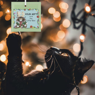 Christmas Gift Cat Green Funny Glass Ornament