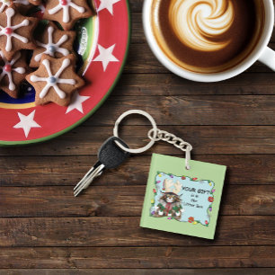 Christmas Gift Cat Green Funny Keychain