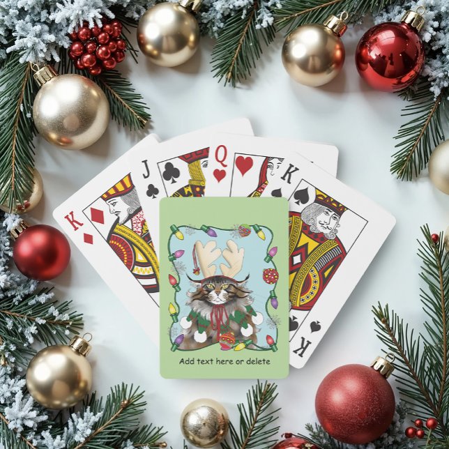Christmas Gift Cat Green Funny Playing Cards (Creator Uploaded)