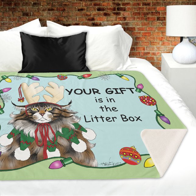  Christmas Gift Cat Green Funny Sherpa Blanket (Creator Uploaded)