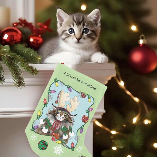 Christmas Gift Cat Green Funny Small Christmas Stocking (Creator Uploaded)