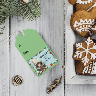 Christmas Gift Cat Green Funny Tags