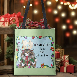Christmas Gift Cat Green Funny Tote Bag