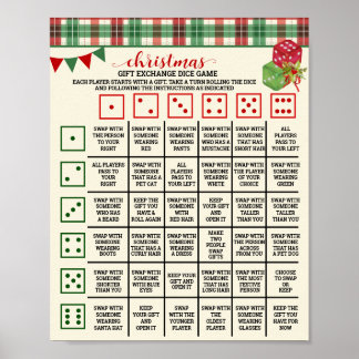 Christmas Gift Exchange Roll Dice Game Plaid Sign