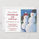 Christmas Gift Exchange Snowman Invitation<br><div class="desc">Christmas Gift Exchange invitation with a pair of adorable snowman. With winter colours of green and red,  this invite has red lettering for this festive season. You can personalize this invite with your information and replace the photo with your own.</div>