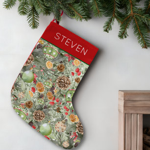 Christmas Gift for Dad - Cozy Greenery Berries Small Christmas Stocking