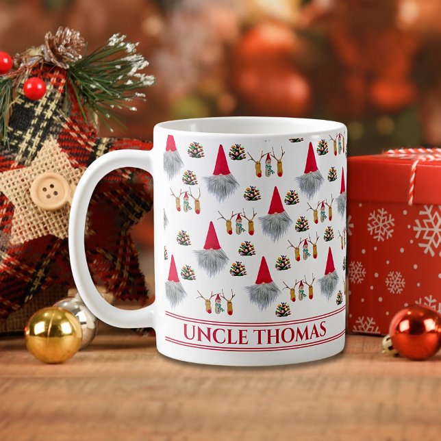 Christmas Gift For Uncle, Gnome & Reindeer Pattern Coffee Mug (Creator Uploaded)