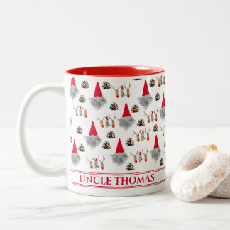 Christmas Gift For Uncle, Gnome & Reindeer Pattern Two-Tone Coffee Mug