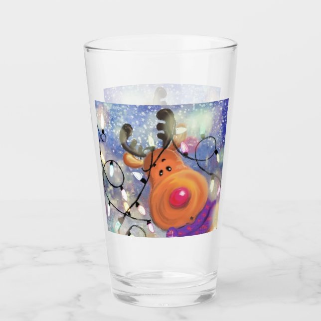 Christmas Gift Happy Reindeer Glass (Front)