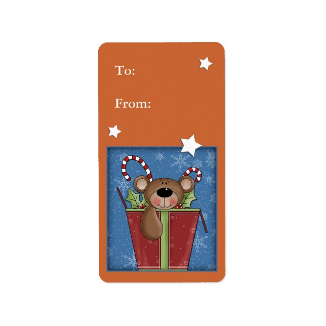 Christmas gift label with cute bear (Front)
