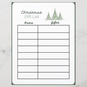 Christmas Gift List Planner Page