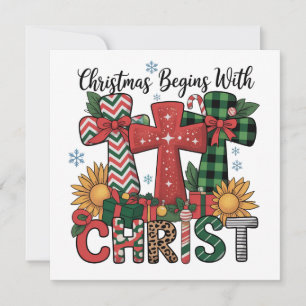 Christmas Gift Merry Xmas Plaid Religious Cross  Holiday Card