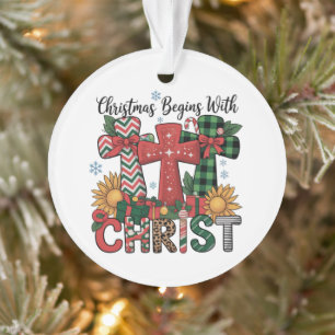 Christmas Gift Merry Xmas Plaid Religious Cross  Ornament