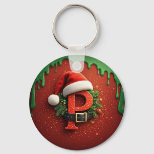 Christmas gift Monogram P with Santa Hat Keychain