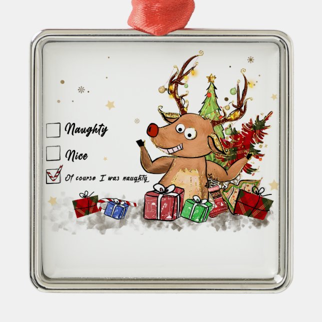 Christmas Gift Naghty Nice Metal Ornament (Front)