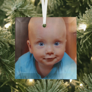 Christmas Gift Personalized Family Photo  Glass Ornament