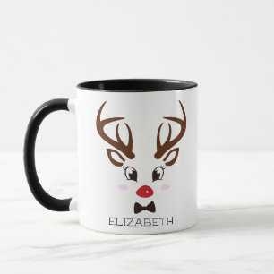 Christmas Gift Personalized Reindeer Face Black Mug