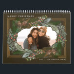 Christmas Gift Photo Calendar<br><div class="desc">Original hand drawn winter wreath with pine cones,  holly,  mistletoe photo frame; with full bleed photos on each page and back side.</div>