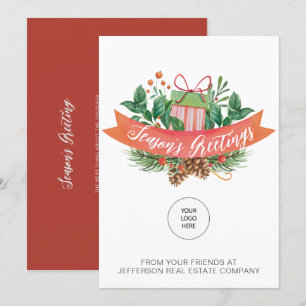 Christmas Gift Pine Wreath Company Logo Business  Holiday Card