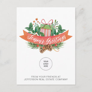 Christmas Gift Pine Wreath Company Logo Business  Holiday Postcard