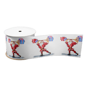 Christmas Gift Ribbon Bodybuilder Santa with Gifts Satin Ribbon