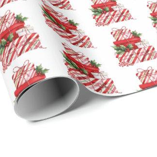 Christmas Gift Stack Candy Cane Stripes Wrapping Paper